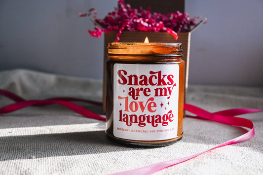 Snacks are My Love Language Candle | 8 oz Blueberry Cheesecake Soy Candle | Cute Valentines Day Decor | Handmade Scented Candle The Gift Gala Shop Candle Co. 