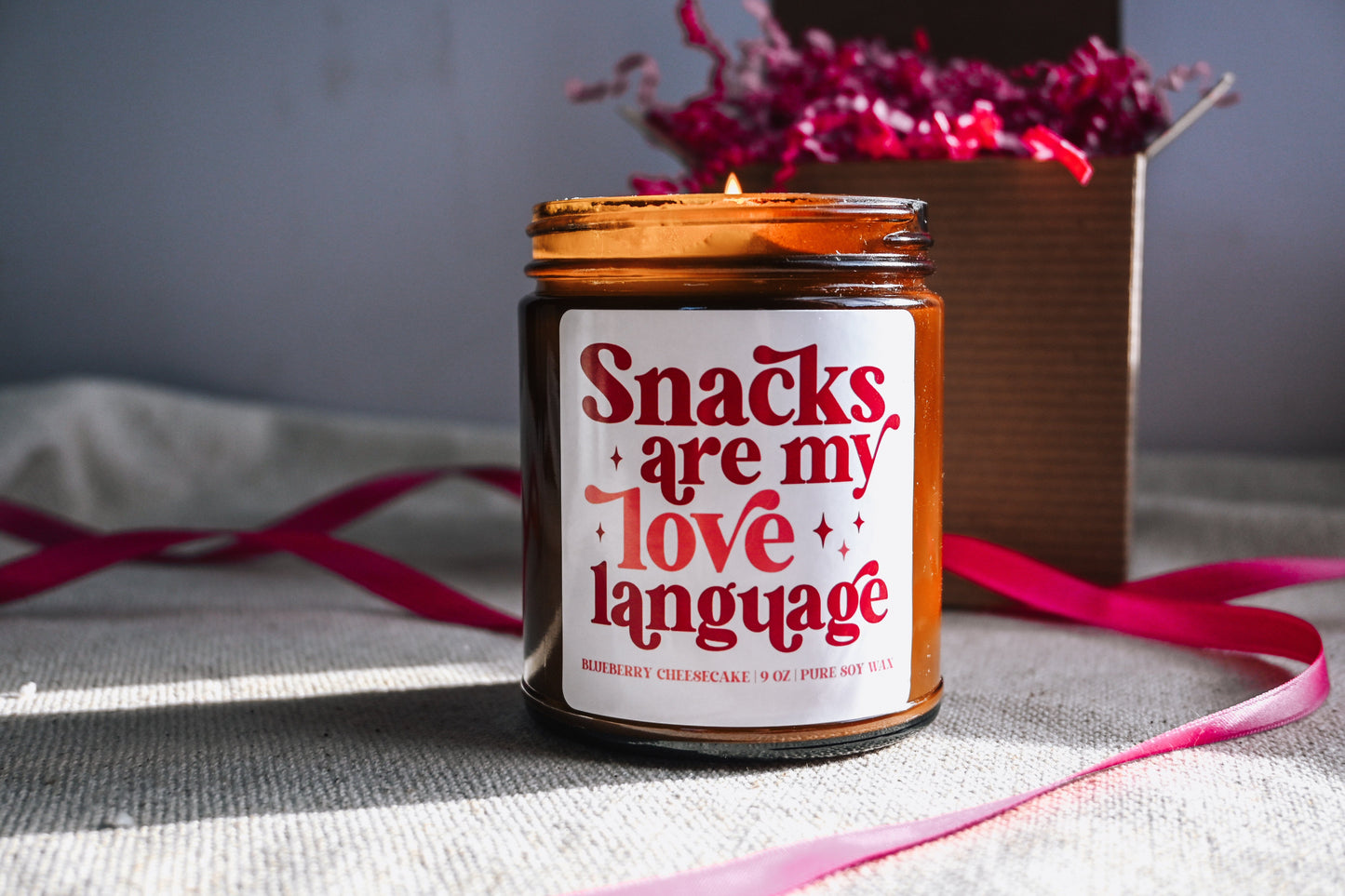 Snacks are My Love Language Candle | 8 oz Blueberry Cheesecake Soy Candle | Cute Valentines Day Decor | Handmade Scented Candle The Gift Gala Shop Candle Co. 