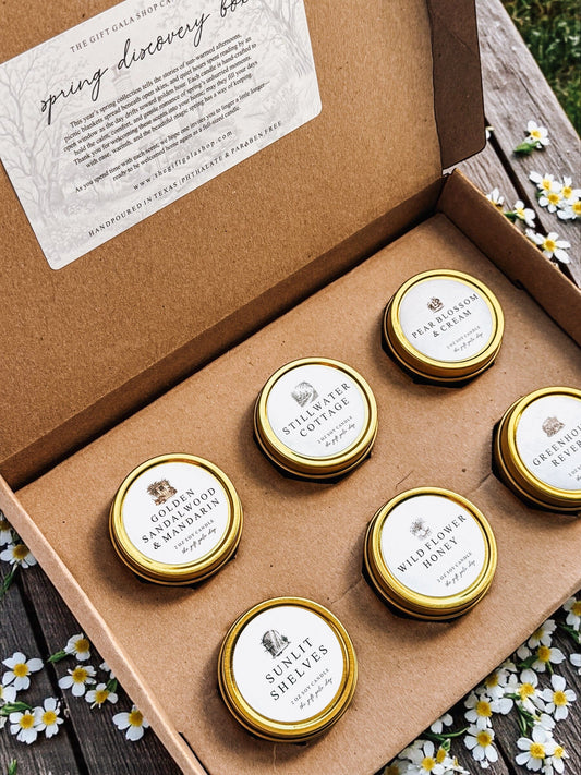 Spring Discovery Box Candle Set | Soy Candle Sampler | Non-Toxic Spring Scent Collection The Gift Gala Shop Candle Co.