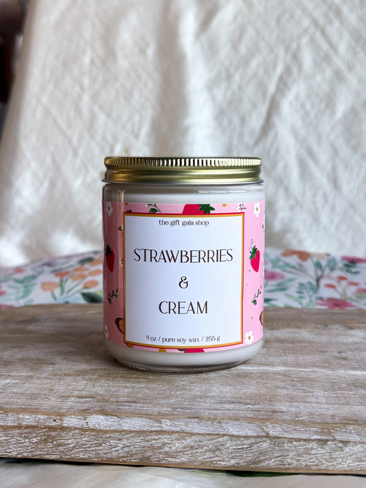Strawberries & Cream 9 oz Soy Candle - Berry Happy Summer Collection The Gift Gala Shop Candle Co.