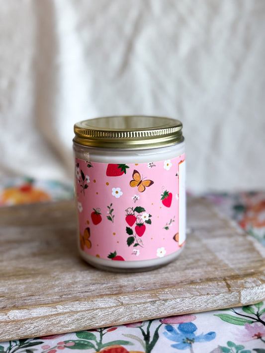 Strawberries & Cream 9 oz Soy Candle - Berry Happy Summer Collection The Gift Gala Shop Candle Co.