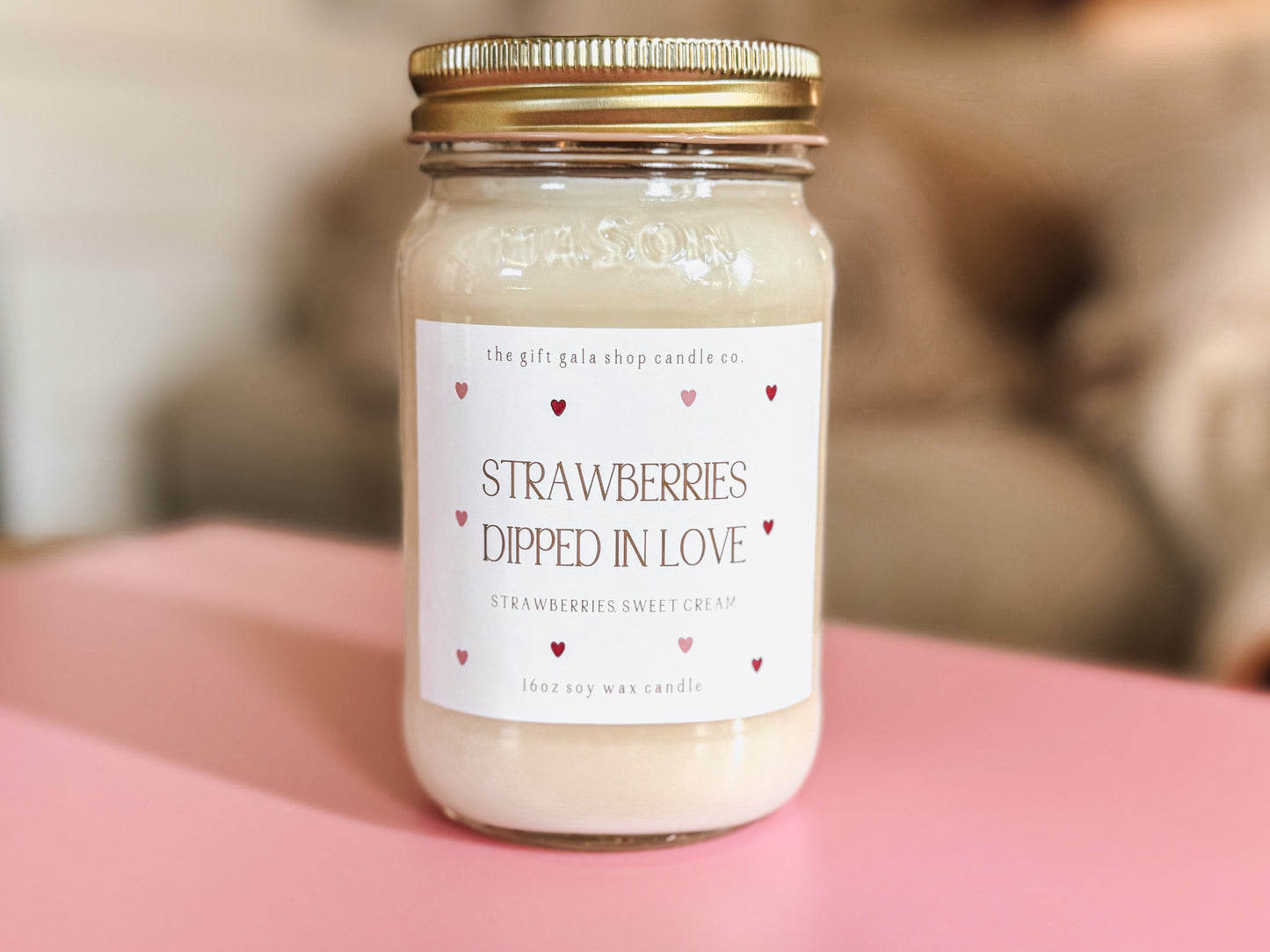 Strawberries Dipped in Love - 16 oz Valentine’s Soy Candle | Romantic Scented Candle Gift | Handmade Farmhouse Decor The Gift Gala Shop Candle Co. 