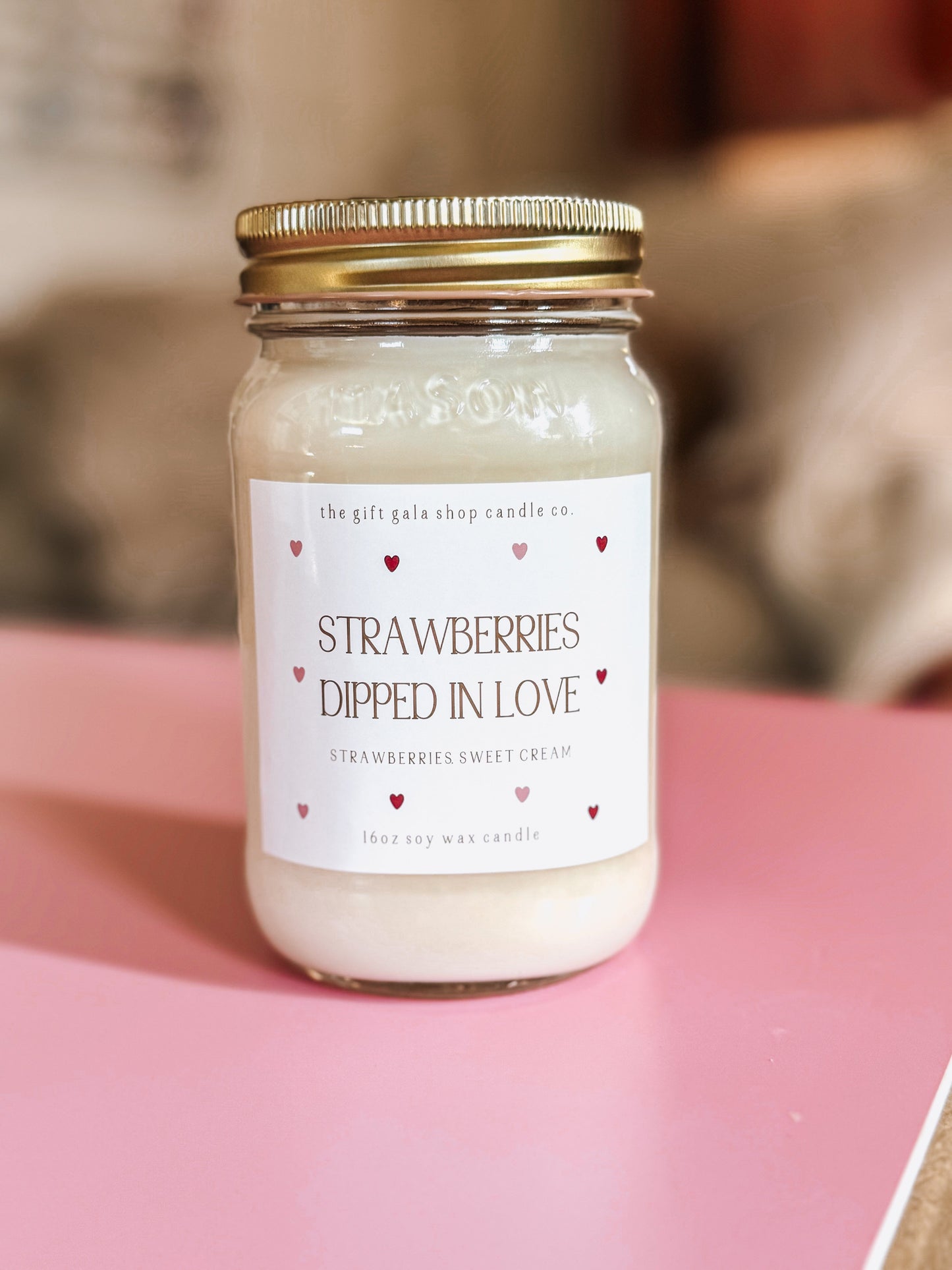 Strawberries Dipped in Love - 16 oz Valentine’s Soy Candle | Romantic Scented Candle Gift | Handmade Farmhouse Decor The Gift Gala Shop Candle Co. 