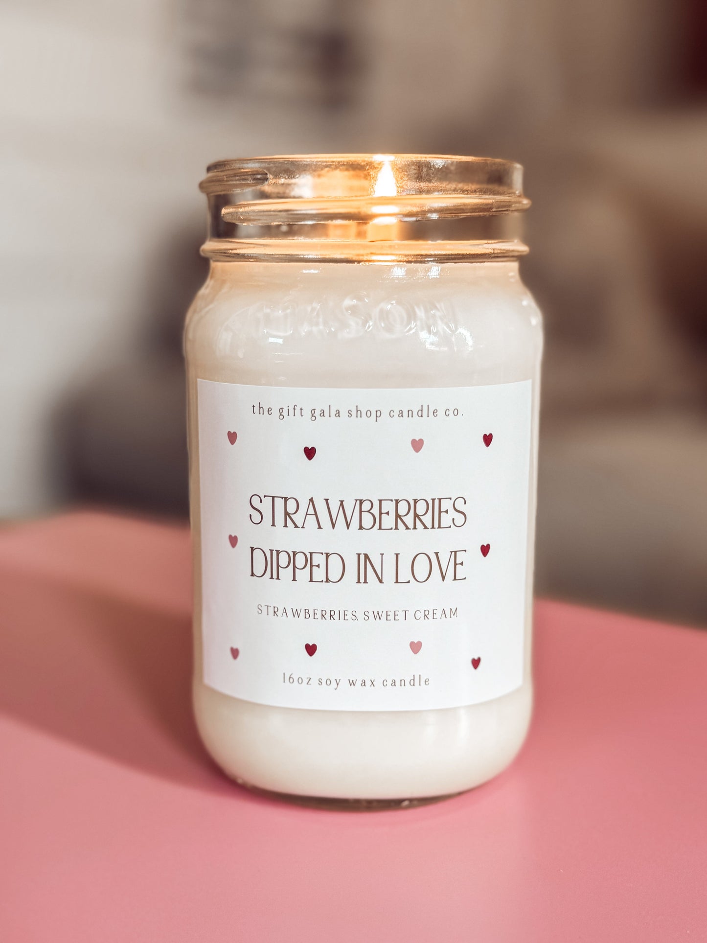 Strawberries Dipped in Love - 16 oz Valentine’s Soy Candle | Romantic Scented Candle Gift | Handmade Farmhouse Decor The Gift Gala Shop Candle Co. 