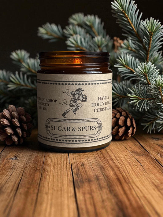 "Sugar & Spurs” Western Candles | Rustic Holiday Candles The Gift Gala Shop Candle Co.