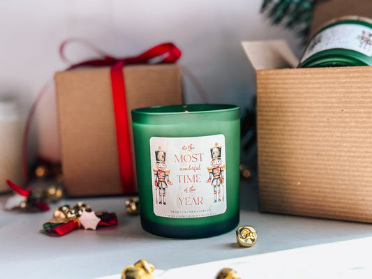 The Evergreen Nutcracker Candle | Green Christmas Home Decor | 8 oz Long Lasting Scented Candle Soy candle The Gift Gala Shop Candle Co.
