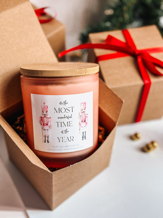 The Nutcracker Candle | Pink Christmas Home Decor | 12 oz Double Wick Long Lasting Candle Soy candle The Gift Gala Shop Candle Co.