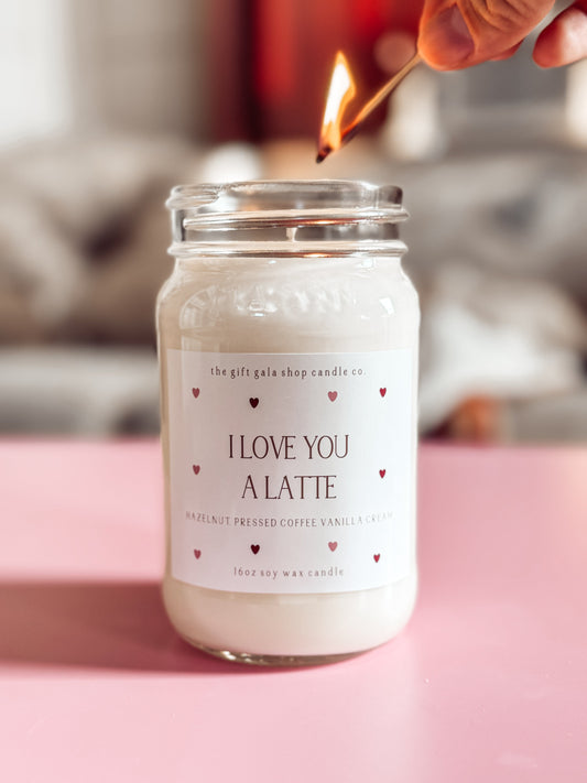 Valentines Soy Candle 16 oz - I Love You A Latte | Anniversary Gift for Girlfriend | Natural Handmade Fragrance| Farmhouse Valentines Decor The Gift Gala Shop Candle Co. 