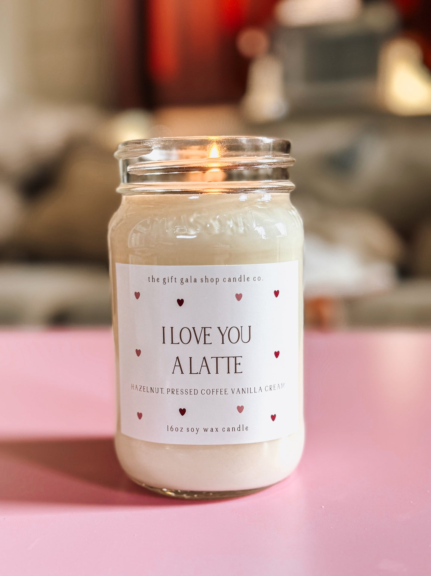 Valentines Soy Candle 16 oz - I Love You A Latte | Anniversary Gift for Girlfriend | Natural Handmade Fragrance| Farmhouse Valentines Decor The Gift Gala Shop Candle Co. 