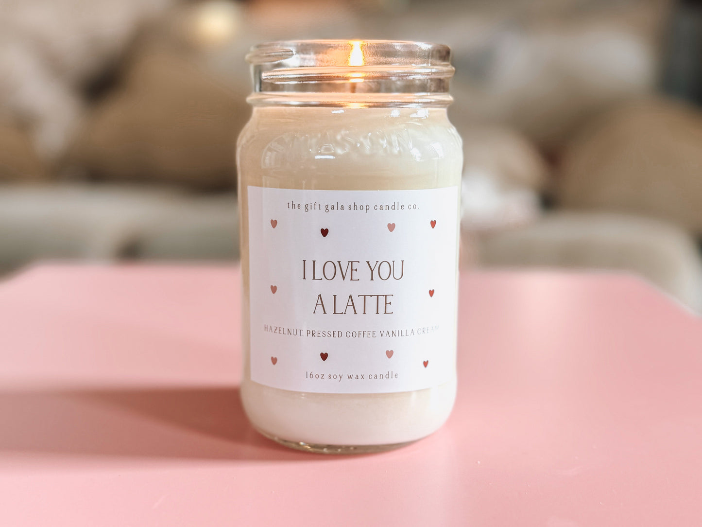 Valentines Soy Candle 16 oz - I Love You A Latte | Anniversary Gift for Girlfriend | Natural Handmade Fragrance| Farmhouse Valentines Decor The Gift Gala Shop Candle Co. 