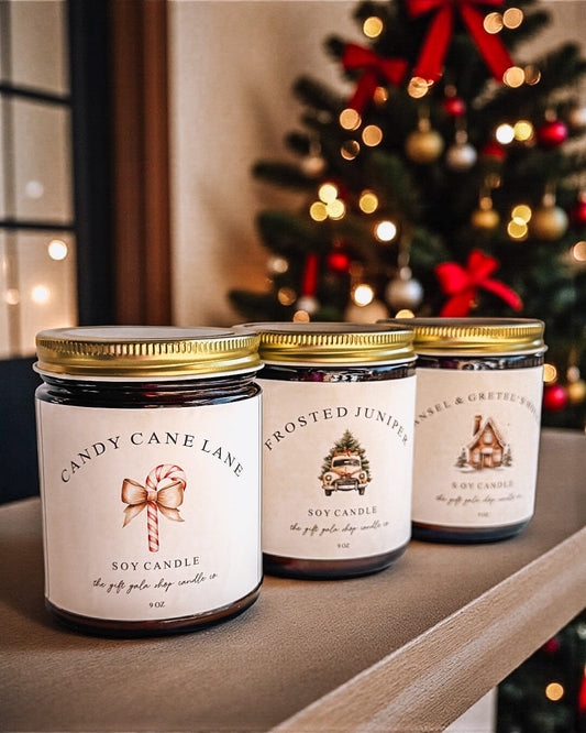 Vintage Christmas Candles | 9 oz Nontoxic Hand Poured Soy Candles | Amber Jar Holiday Candle The Gift Gala Shop Candle Co.