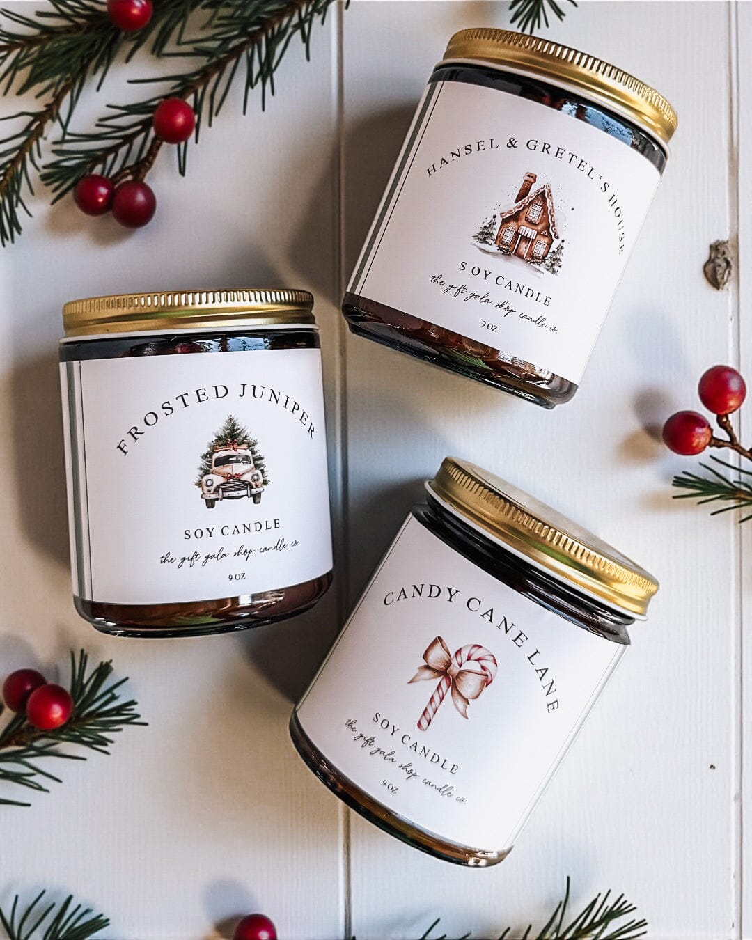 Vintage Christmas Candles | 9 oz Nontoxic Hand Poured Soy Candles | Amber Jar Holiday Candle The Gift Gala Shop Candle Co. 