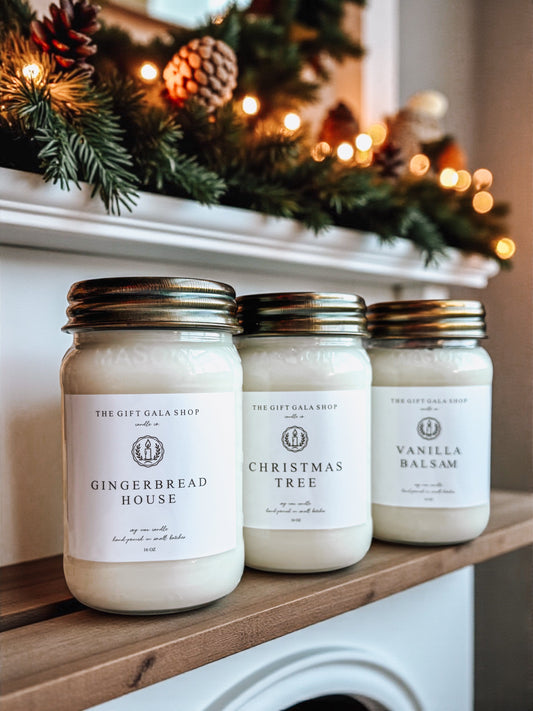 Vintage Christmas Mason Jar Soy Candles | Choose Scent | Antique Farmhouse Candles Thegiftgalashop