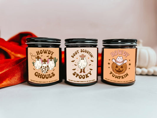 Vintage Halloween Candle Set | 9 oz Rustic Western Candles by The Gift Gala Shop Candle Co | Halloween Home Decor Soy candle Thegiftgalashop
