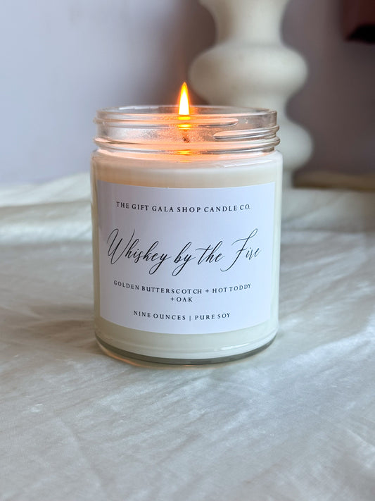 Whiskey By The Fire Scented Soy Candle | Butterscotch, Hot Toddy & Oak | Non-Toxic Holiday Candle Gift The Gift Gala Shop Candle Co.