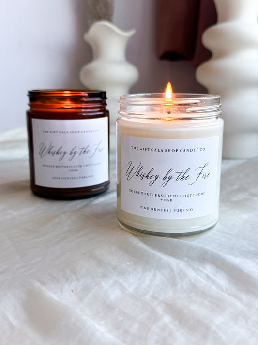 Whiskey By The Fire Scented Soy Candle | Butterscotch, Hot Toddy & Oak | Non-Toxic Holiday Candle Gift The Gift Gala Shop Candle Co.