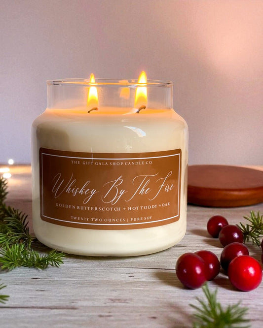 Whiskey By The Fire Soy Candle 22 oz | Large Holiday Candle | Cozy Winter Home Fragrance The Gift Gala Shop Candle Co.