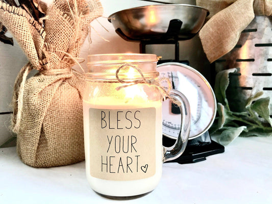Bless Your Heart Candle | Hand Poured Soy Candle Decor | Southern Charm Decor Thegiftgalashop 