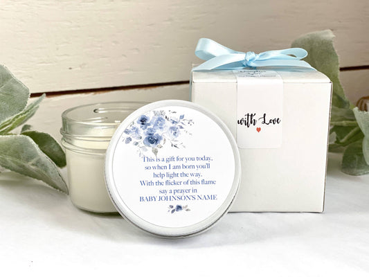 Blue Floral Candles for Baby Shower | Boy Baby Shower Favor | The Gift Gala Shop Thegiftgalashop