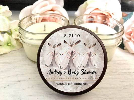 Boho TeePee Baby Shower Favors | Western Baby Shower | The Gift Gala Shop candle favors Thegiftgalashop 