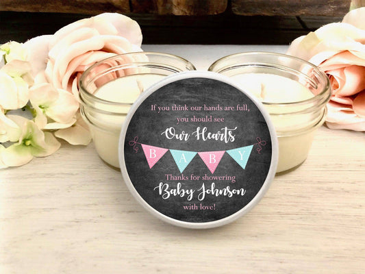 Bunting Baby Shower Favor Candles | Candle Favors for Baby Shower | The Gift Gala Shop candle favors Thegiftgalashop