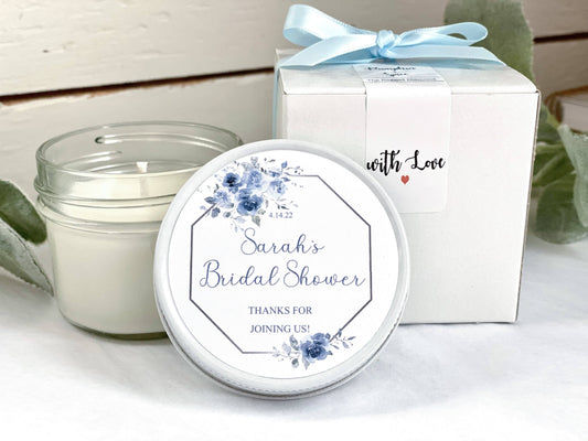 Dusty Blue Bridal Shower Favors | The Gift Gala Shop candle favors Thegiftgalashop 