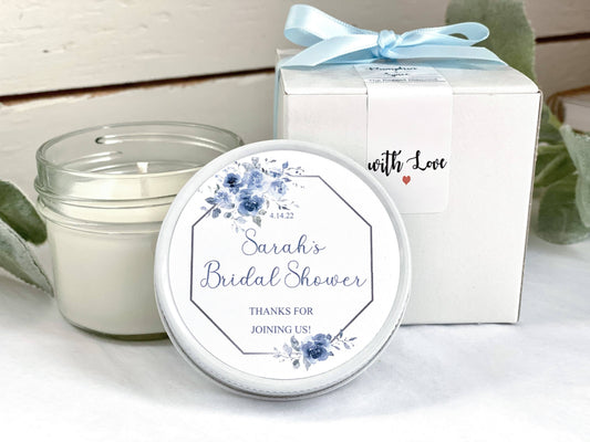 Dusty Blue Bridal Shower Favors | The Gift Gala Shop candle favors Thegiftgalashop