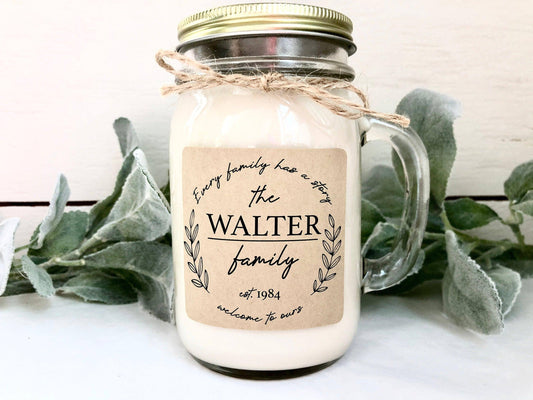 Every Family has a Story Candle | Personalized Family Name | Est. Gift Thegiftgalashop