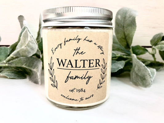 Every Family has a Story Candle | Personalized Family Name | Est. Gift Thegiftgalashop