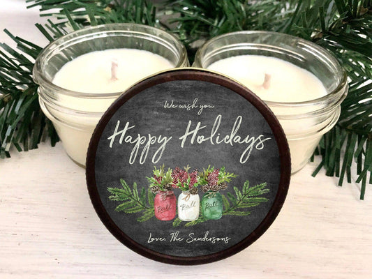 Farmhouse Christmas Candle Favors | Happy Holidays Gift for Clients candle favors Thegiftgalashop