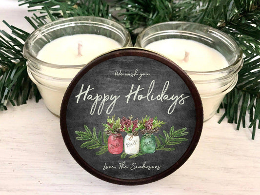 Farmhouse Christmas Candle Favors | Happy Holidays Gift for Clients candle favors Thegiftgalashop 