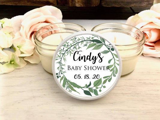 Greenery Baby Shower Favor Candles | Soy Candle Favors | The Gift Gala Shop candle favors Thegiftgalashop