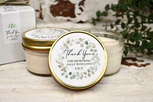 Greenery Bridal Shower Favors | Eucalyptus Candle Favors | The Gift Gala Shop candle favors Thegiftgalashop 