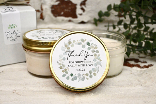 Greenery Bridal Shower Favors | Eucalyptus Candle Favors | The Gift Gala Shop candle favors Thegiftgalashop