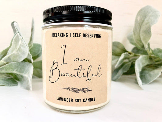 I am Beautiful Mantra Candle | Lavender Meditation Candle | Aromatherapy Thegiftgalashop