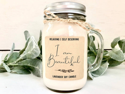 I am Beautiful Mantra Candle | Lavender Meditation Candle | Aromatherapy Thegiftgalashop