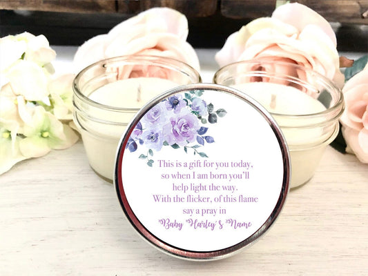 Lavender Baby Shower Favor Candles | Lavender Floral Baby Shower | The Gift Gala Shop candle favors Thegiftgalashop 