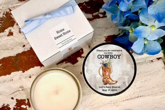 Little Cowboy Baby Shower Favors | Western Baby Shower Candles | The Gift Gala Shop candle favors Thegiftgalashop 
