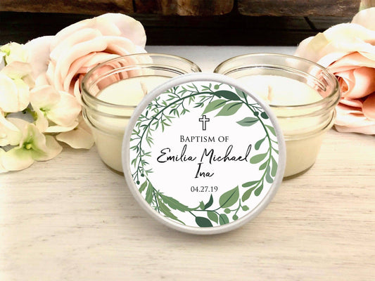 Modern Greenery Baptism Candles | Christening Candle Favors candle favors Thegiftgalashop 
