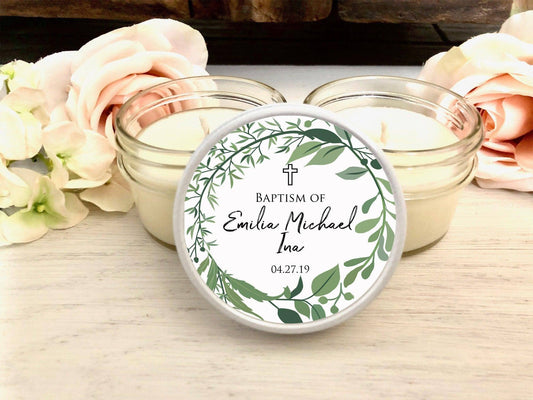 Modern Greenery Baptism Candles | Christening Candle Favors candle favors Thegiftgalashop