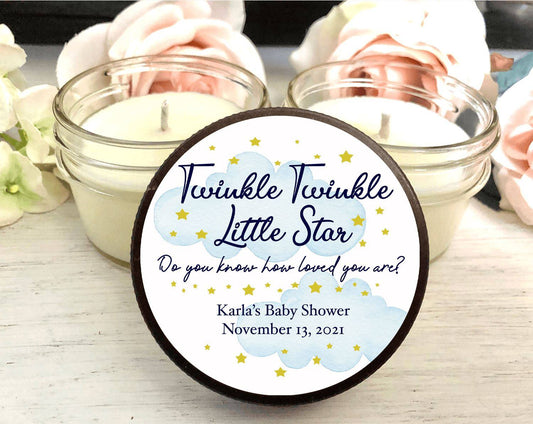 Moon & Stars Baby Shower Favors | Twinkle Twinkle Baby Shower | The Gift Gala Shop candle favors Thegiftgalashop