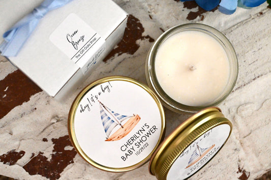 Nautical Baby Shower Favor Candles | Ahoy It's a Boy Baby Shower Theme | The Gift Gala Shop candle favors Thegiftgalashop