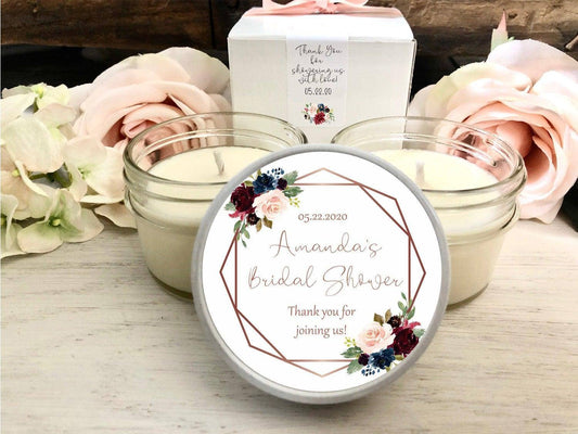 Navy & Burgundy Bridal Shower Favors | Personalized Wedding Candles candle favors Thegiftgalashop