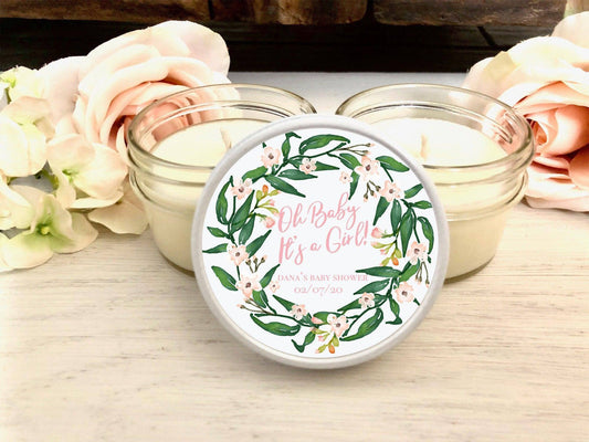 Oh Baby Its a Girl Baby Shower Favors | Personalized Soy Candles | The Gift Gala Shop candle favors Thegiftgalashop 