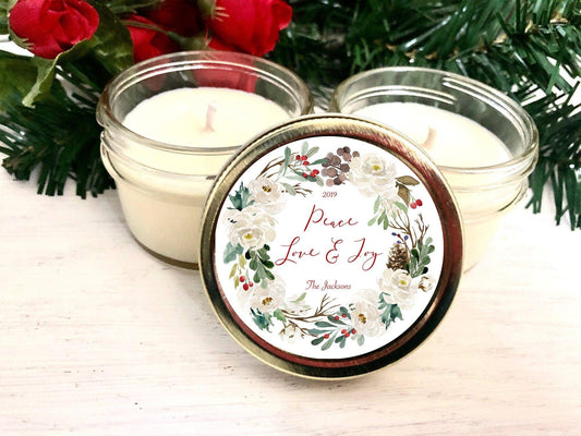 Peace Love & Joy Soy Candle Gifts | Bulk Corporate Gifts candle favors Thegiftgalashop 