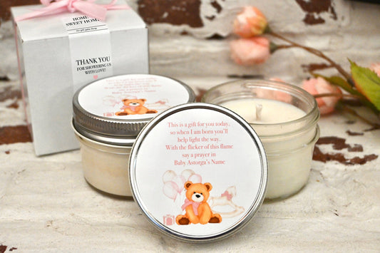 Pink Bear Baby Shower Favors | We Can Bearly Wait Candle Favors | The Gift Gala Shop candle favors Thegiftgalashop 