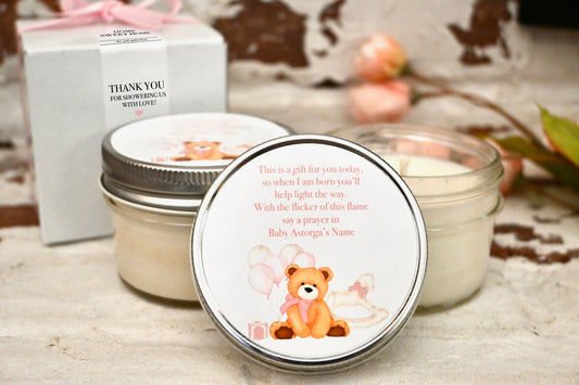 Pink Bear Baby Shower Favors | We Can Bearly Wait Candle Favors | The Gift Gala Shop candle favors Thegiftgalashop 