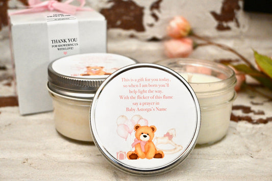 Pink Bear Baby Shower Favors | We Can Bearly Wait Candle Favors | The Gift Gala Shop candle favors Thegiftgalashop