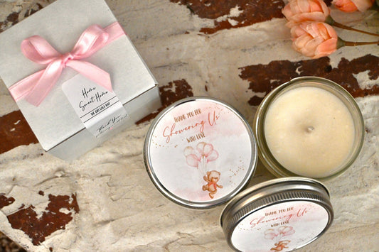 Pink Bear Balloon Baby Shower Favors | Pink Bear Favor Candles | The Gift Gala Shop candle favors Thegiftgalashop