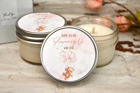 Pink Bear Balloon Baby Shower Favors | Pink Bear Favor Candles | The Gift Gala Shop candle favors Thegiftgalashop
